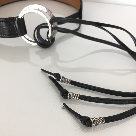 Brighton B30153 Black Croc Embossed Leather Fringe Tie Belt Women’s Size S/M main image 5